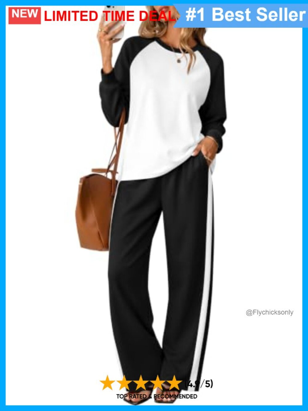 Two Piece Lounge Set Raglan Long Sleeve Wide Leg Pants Pockets
